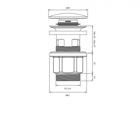Донный клапан Omnires A64CR хром фото