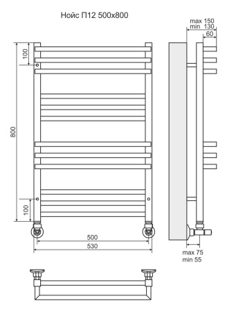Водяной полотенцесушитель Нойс П12 500х800 Terminus 4630080268401 фото