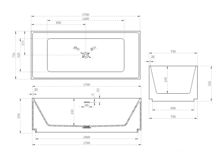 Ванна из искусственого камня Abber Stein AS9602 170x75 фото