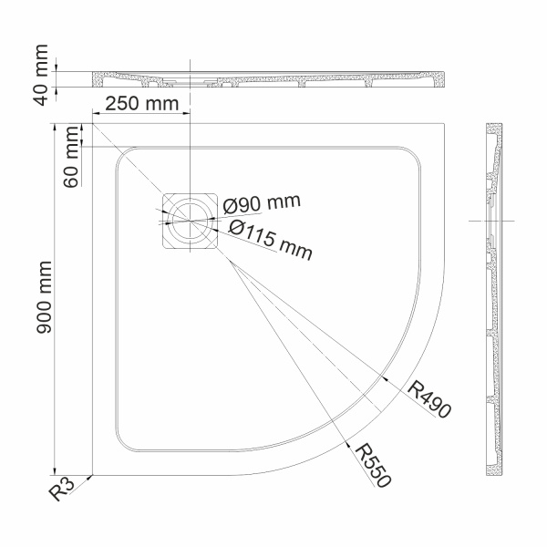 Поддон для душа WasserKRAFT Dinkel 58T01 90x90 фото