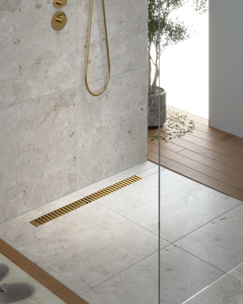 Душевой лоток Timo Drain System 60 DS230106/17  перфорированной решеткой lines, золото матовое фото