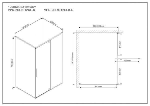 Душевой уголок Vincea Slim VPR-2SL9012CLB-R 120x90 фото