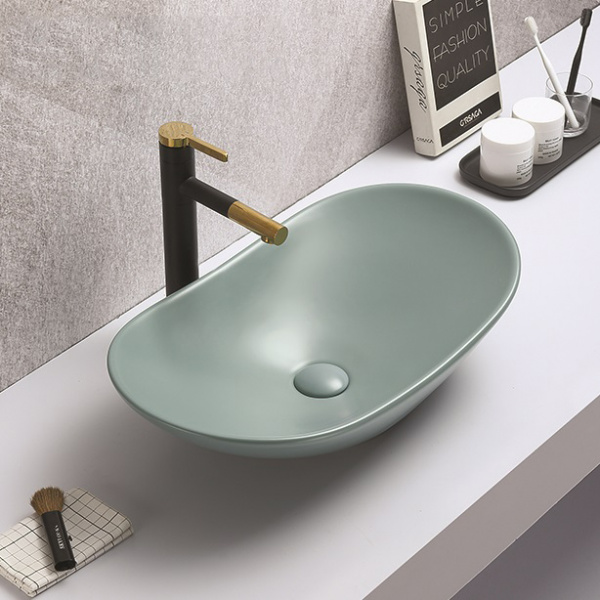 Накладная раковина CeramaLux NC 7811AMLG-6 61x36 зеленая фото