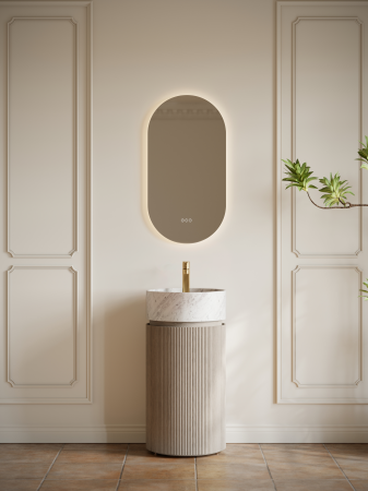 Тумба с раковиной AltroBagno Чиа (Chia) 450 ALTROBAGNOChia450VeletBeigeOak/Cararra White фото