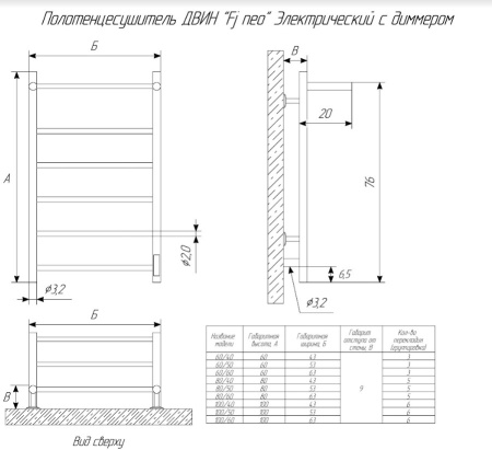Электрический полотенцесушитель ДВИН Fj neo 80/50 К диммер Полированный (4657763849412) фото