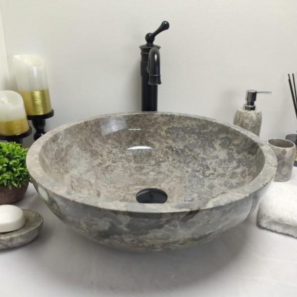 Раковина из мрамора Indo Bowl Grey теплый Tin Lip Medium BM-00263 фото