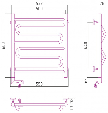 Электрический полотенцесушитель Сунержа Элегия 2.0 00-5219-6050 60х50 правый фото