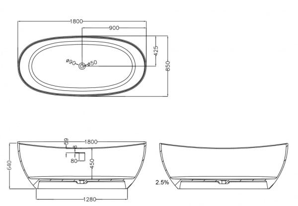 Ванна из искусственого камня Abber Stein AS9615 180x85 белая матовая фото