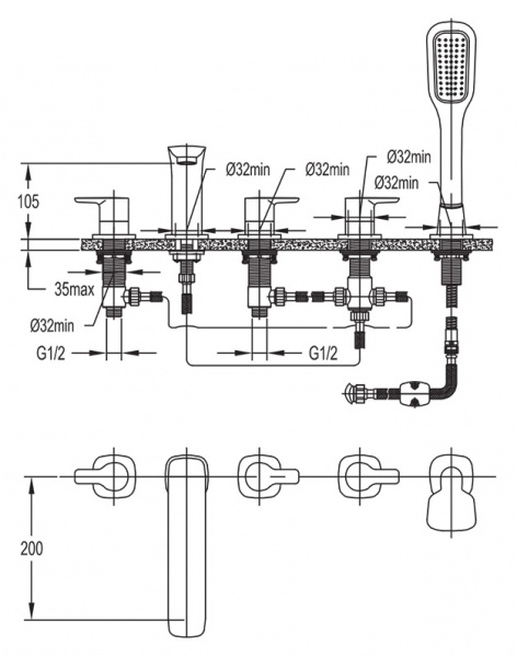 Смеситель на борт ванны Cezares Tesoro TESORO-BVD5-01 фото
