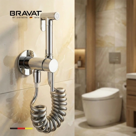 Гигиенический душ со смесителем с пружинным шлангом Bravat D9190CP-SW фото