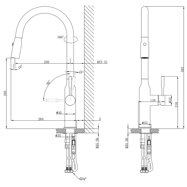 Смеситель для кухни с выдвижной лейкой Lemark Expert LM5086S сталь фото