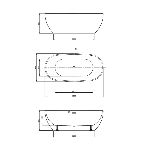 Ванна акриловая Vincea VBT-408-1700 170x81 фото