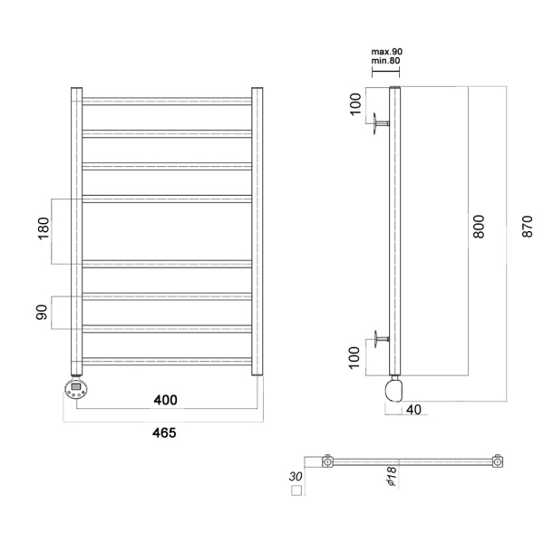 Полотенцесушитель электрический Domoterm Куба Куба П8 400х800 EL фото