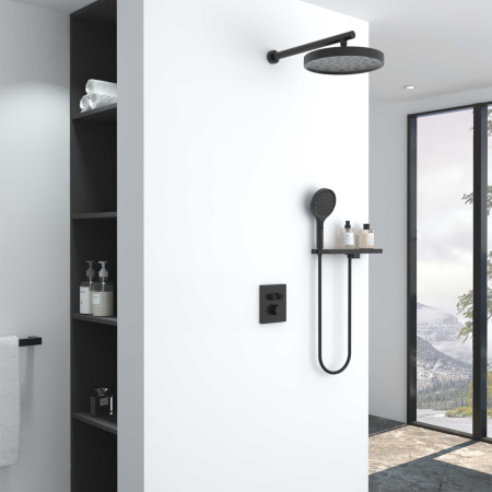 Душевая система скрытого монтажа с термостатом Vincea Inspire VSFW-3I21MT2RMB черная матовая фото