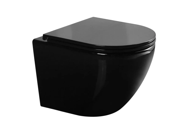 Подвесной унитаз безободковый Gid Tr2122BL черный глянцевый, с сиденьем фото