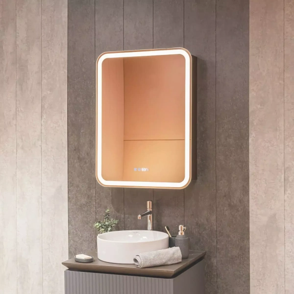 Зеркальный шкаф с подсветкой, подогревом и часами Aquame Фиджи AQM9204 левый, антрацит фото