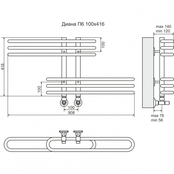 Водяной полотенцесушитель Terminus Диана П6 4620768886447 100х416 фото