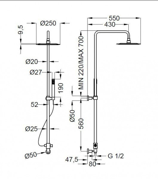 Душевая система (стойка) Cezares Dolce PD-CAE-01-Cr фото