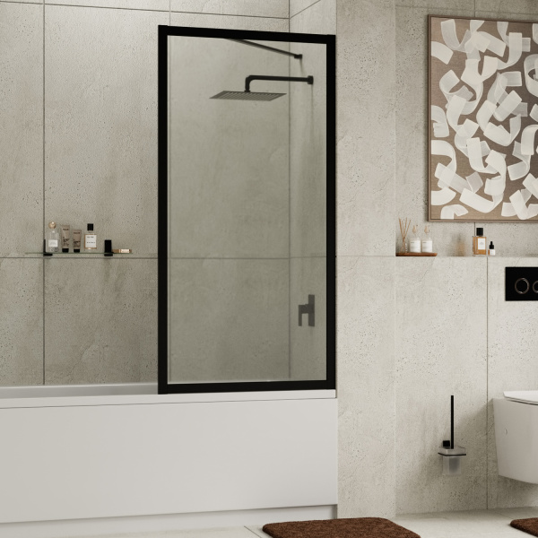 Стеклянная шторка на ванну WasserKRAFT Abens 20W01-80 MB Fixed WasserSchutzz черная фото