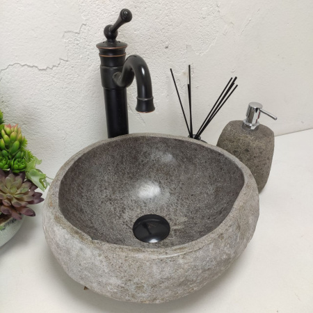 Накладная раковина из речного камня RS01450 (36*36*15) фото