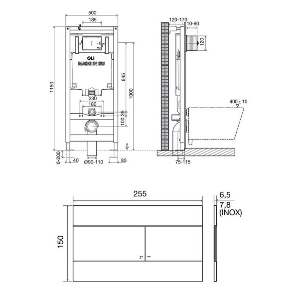 Инсталляция для подвесного унитаза Oli 80 300572mSl00 с клавишей хром глянцевый фото