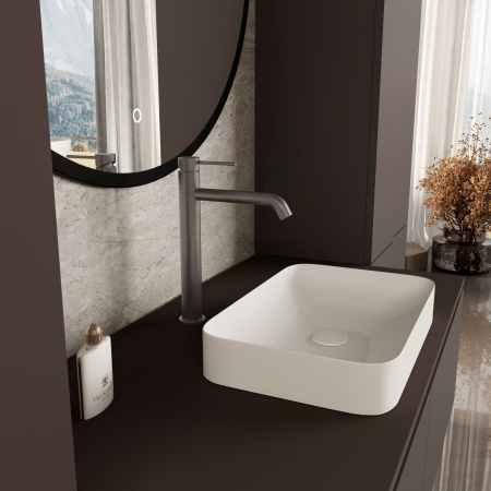 Высокий смеситель для раковины Vincea City VBF-2C2GM вороненая сталь фото