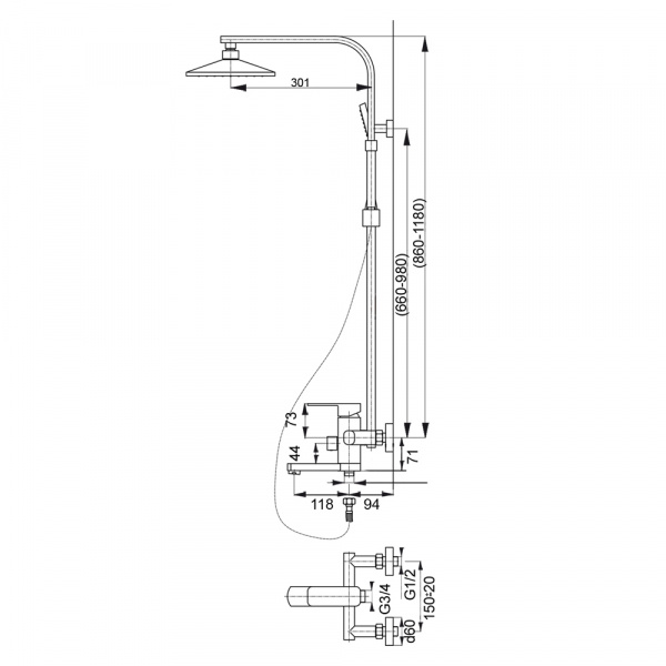 Душевая система (стойка) Raiber R0808 фото