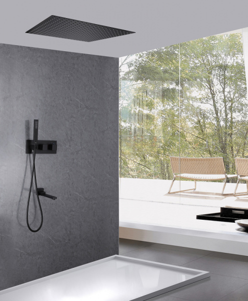 Душевая система скрытого монтажа с термостатом Abber Daheim AF8254B черная матовая фото