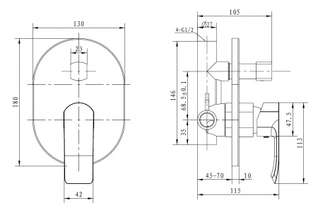Смеситель для ванны и душа Kaiser Aurora 67277 фото