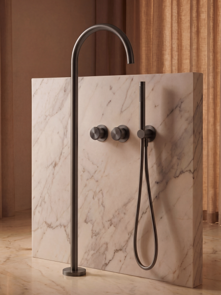 Напольный смеситель для ванны и душа AltroBagno Рикко (Ricco) ALTROBAGNORicco020207GM оружейная сталь фото