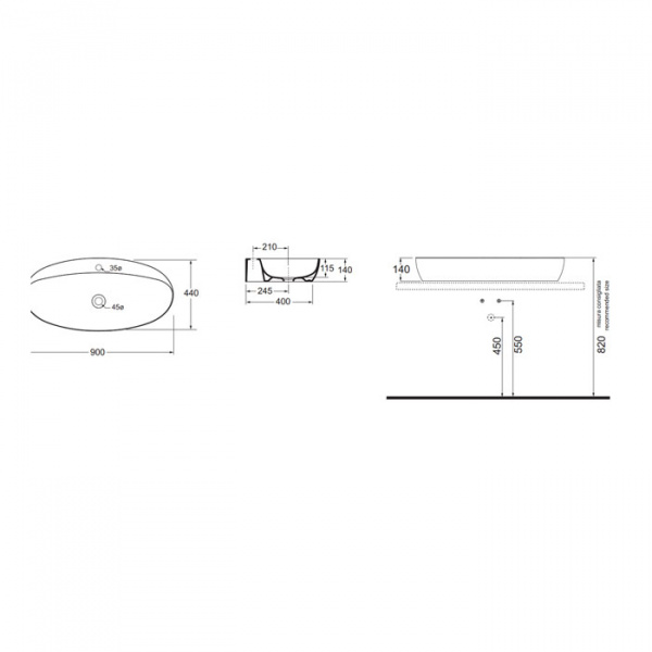 Накладная раковина Azzurra Elegance ECI90M bi*1 90 см фото