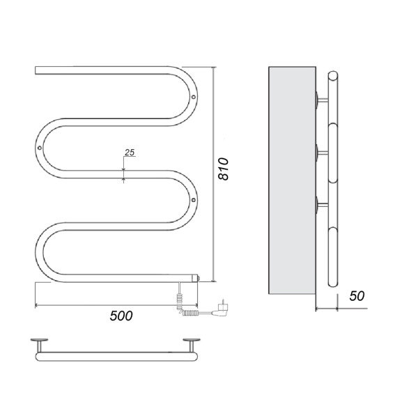 Полотенцесушитель электрический Domoterm E-образный DMT 103-25 50x81 EK R фото