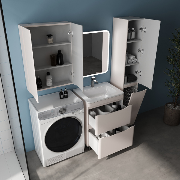 Шкаф-пенал с бельевой корзиной Style Line Бергамо СС-00002529 антискрейтч, карамель L/R фото