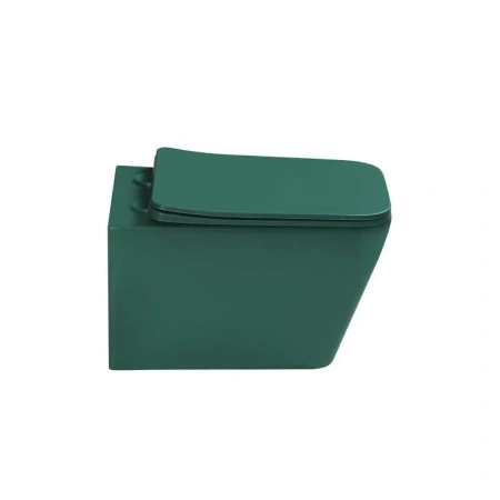 Подвесной унитаз безободковый SantiLine SL-5007G с сиденьем, зелёный матовый фото