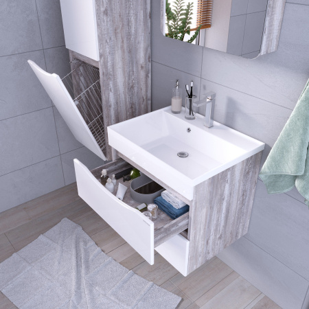 Тумба под раковину Grossman Талис-80 108014 бетон пайн/белый глянец фото