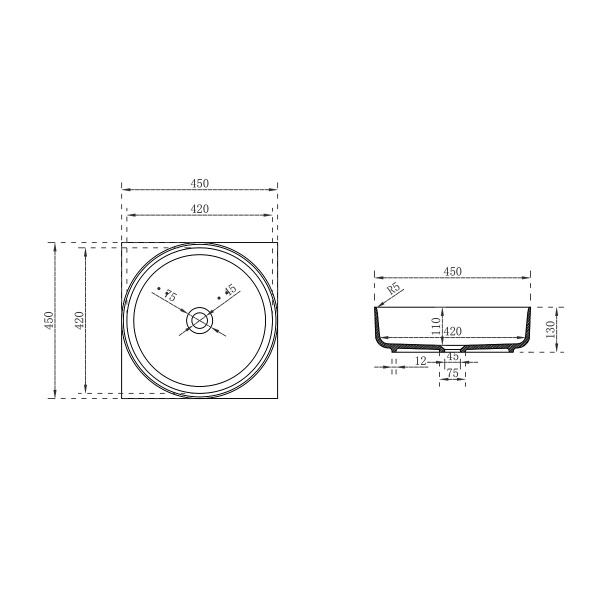 Накладная раковина Vincea Solid Surface VBS-6S16MW 45x45 белая матовая фото