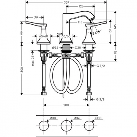Смеситель для раковины двухвентильный Hansgrohe Metropol Classic 31330000 фото