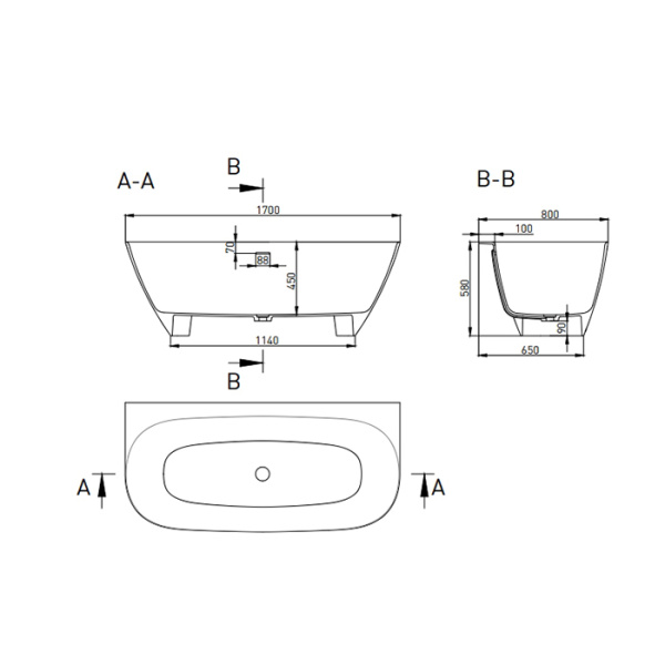 Ванна из литьевого мрамора Salini Sofia Wall 102512G 170x80 белый глянец фото