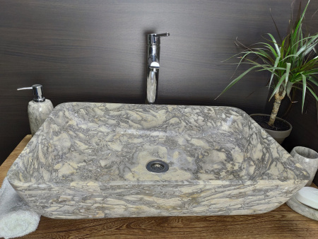 Раковина из мрамора Indo Square Doreng Grey Big прямоуг MS-000247 фото