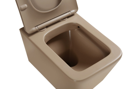 Подвесной унитаз безободковый SantiLine SL-5007KH с сиденьем, светло-коричневый матовый фото