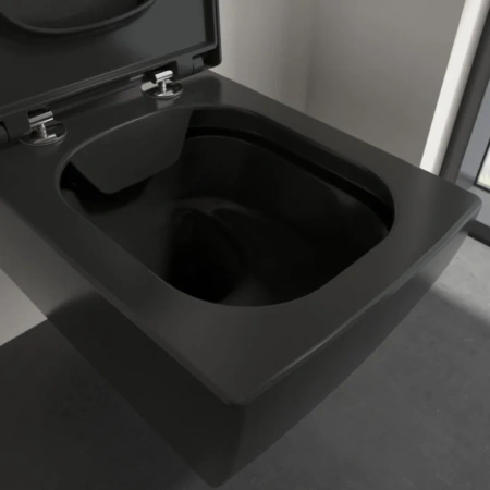 Подвесной унитаз безободковый Villeroy & Boch Memento 2.0 Ebony CeramicPlus 4633R0S5 черный матовый фото