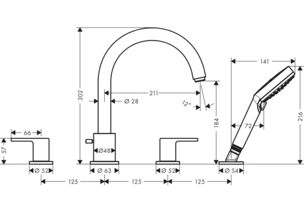 Смеситель на борт ванны Hansgrohe Vernis Shape 71459670 черный матовый фото