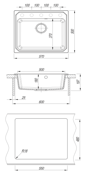 Кухонная мойка КАРДИНАЛ 570 BAMBOO 29.030.D0570 серый фото