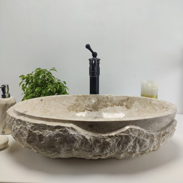 Накладная раковина из мрамора Oval Cream Marmo Wave OM-00939 (57*37*15) фото