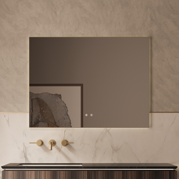 Зеркало с подсветкой в алюминиевой раме Vincea VLM-4F100BG-2 100x80 с сенсорным выключателем и функцией антизапотевания, брашированное золото фото