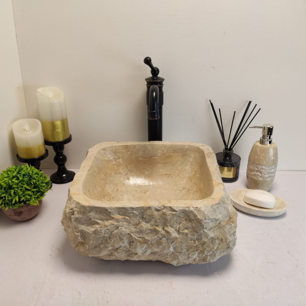 Накладная раковина из мрамора Erozy Cream EM-00643 (36*35*15см) фото