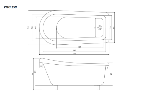 Акриловая ванна Cerutti SPA Vito CT9320 155x74 фото