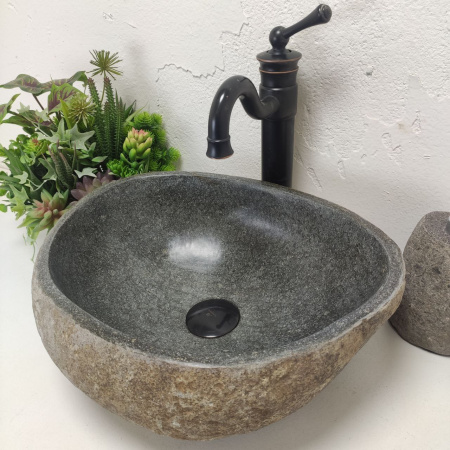 Накладная раковина из речного камня RS01486 (42*33*16) фото