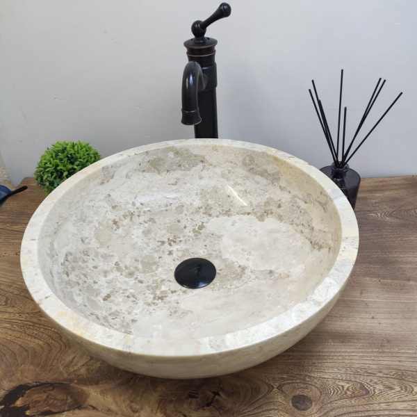 Накладная раковина из мрамора Bowl Cream Medium Tin Lip1.9 см BM-01130 (45*45*15см) фото