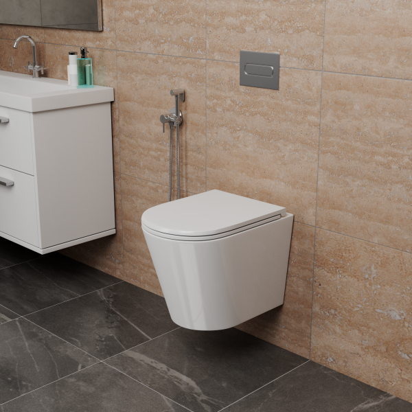 Безободковый подвесной унитаз D&K Venice DT1026016 с сиденьем микролифт фото